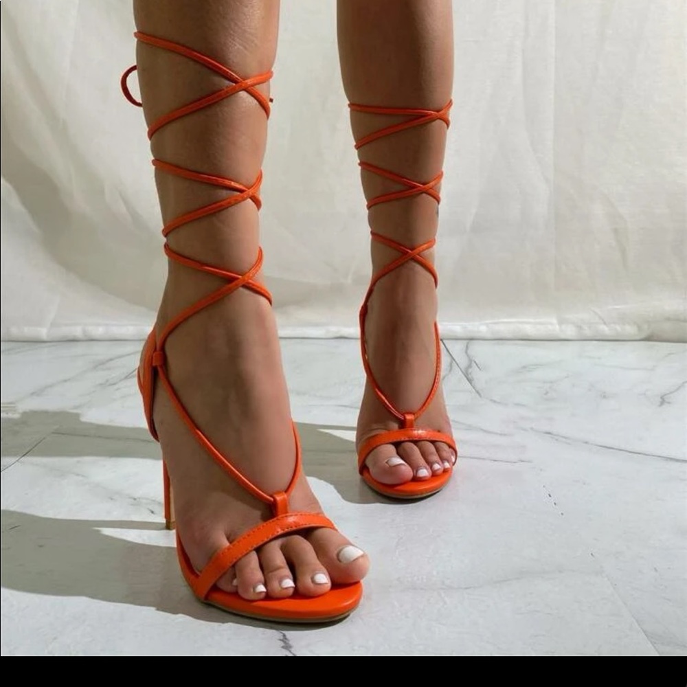Orange lace up heels